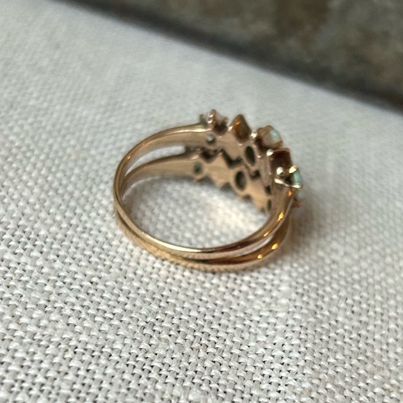 Antique 14K Seed Pearl & Opal Double Ring - Picture 4 of 8